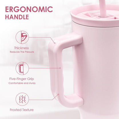 Light Pink 40oz Tumbler with Handle and Straw, Insulated Stainless Steel Travel Coffee Mug for Women Girls, Gift Idea for Birthday Christmas Mothers Day