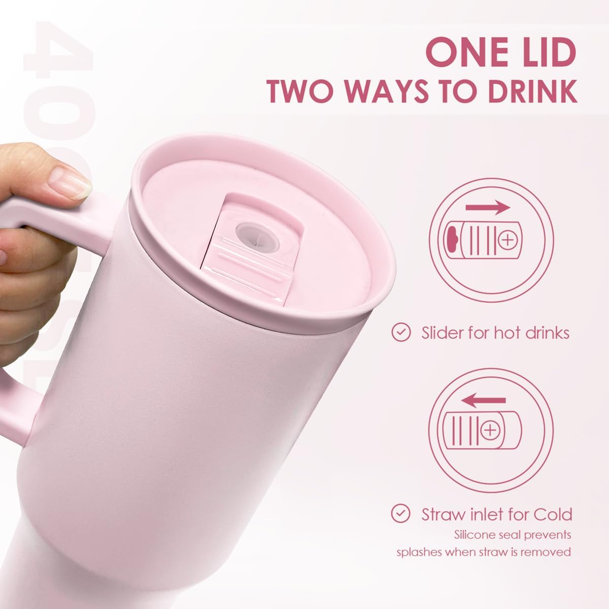Light Pink 40oz Tumbler with Handle and Straw, Insulated Stainless Steel Travel Coffee Mug for Women Girls, Gift Idea for Birthday Christmas Mothers Day