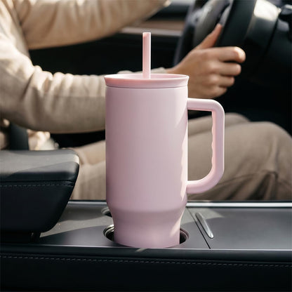Light Pink 40oz Tumbler with Handle and Straw, Insulated Stainless Steel Travel Coffee Mug for Women Girls, Gift Idea for Birthday Christmas Mothers Day