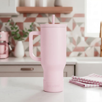 Light Pink 40oz Tumbler with Handle and Straw, Insulated Stainless Steel Travel Coffee Mug for Women Girls, Gift Idea for Birthday Christmas Mothers Day