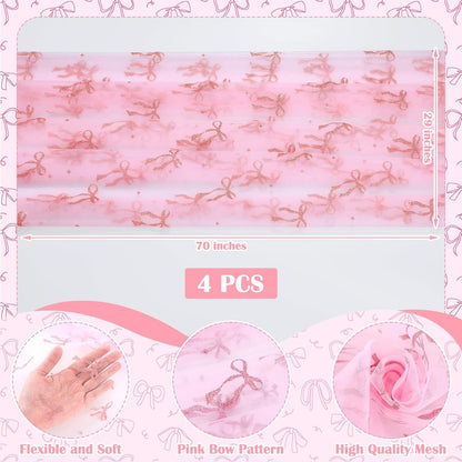 4 Pcs Pink Bow Table Runners 29 X 70 Inch Tulle Lace Party