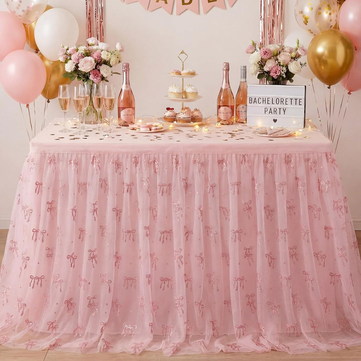 4 Pcs Pink Bow Table Runners 29 X 70 Inch Tulle Lace Party