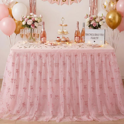 4 Pcs Pink Bow Table Runners 29 X 70 Inch Tulle Lace Party