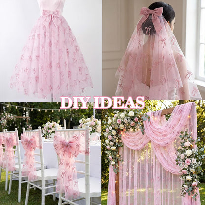 4 Pcs Pink Bow Table Runners 29 X 70 Inch Tulle Lace Party