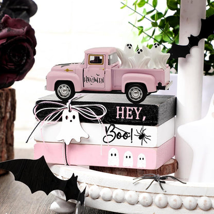 Pink Halloween Ghost Truck Decor with Spooky Cute Ghost Figurines