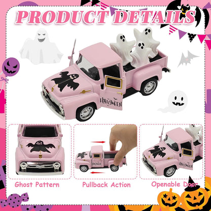 Pink Halloween Ghost Truck Decor with Spooky Cute Ghost Figurines