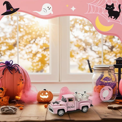 Pink Halloween Ghost Truck Decor with Spooky Cute Ghost Figurines