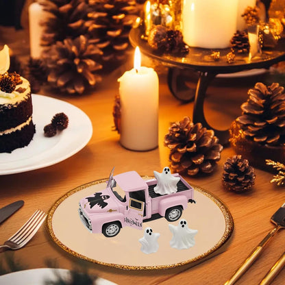 Pink Halloween Ghost Truck Decor with Spooky Cute Ghost Figurines