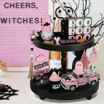 Pink Halloween Ghost Truck Decor with Spooky Cute Ghost Figurines