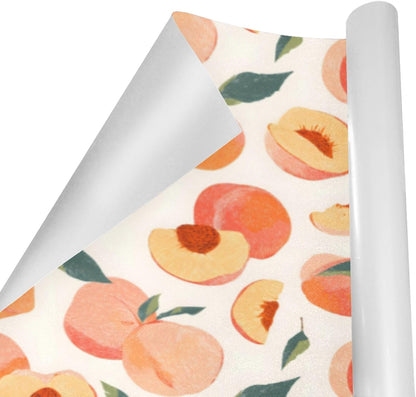 Pink Peaches Pattern Design Birthday Wrapping Paper Roll, Mini Roll Gift Wrap Perfect for Weddings, Brides, Holidays, Baby Showers - 58 x 22.8 inches