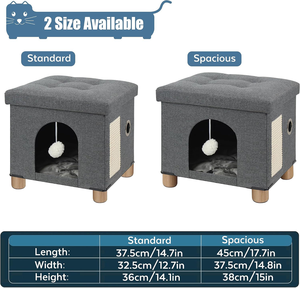 Cat House for Indoor Cats,Cat Bed Cave for Kitten with Scratch Board & Ball,14.5X 12.5X 14.1 inches, Pink