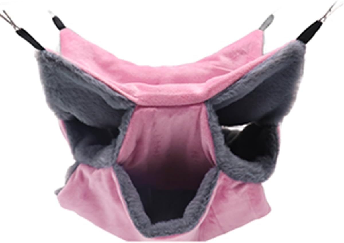 Sugar Glider Pouch Hammock Bed Bedding, Sugar Glider Cage Accessories Toys for Rat, 3-Layer Hammock Make Pet Cages More Three-Dimensional (4.Pink)