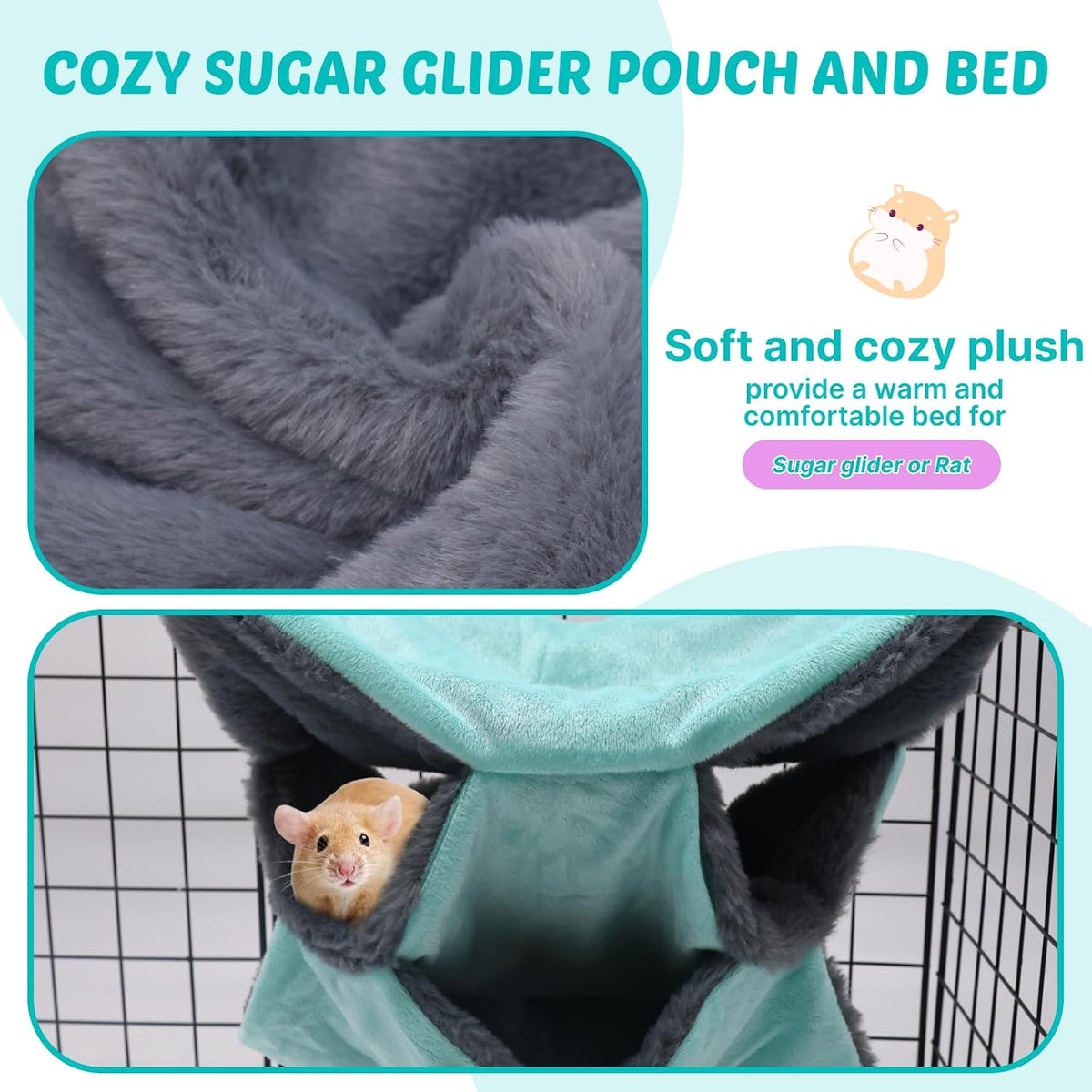 Sugar Glider Pouch Hammock Bed Bedding, Sugar Glider Cage Accessories Toys for Rat, 3-Layer Hammock Make Pet Cages More Three-Dimensional (4.Pink)