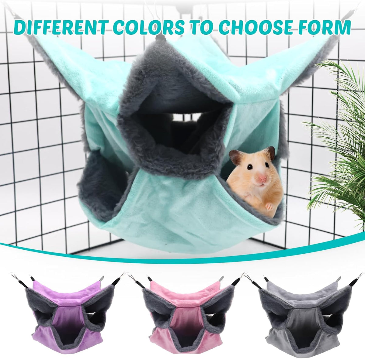 Sugar Glider Pouch Hammock Bed Bedding, Sugar Glider Cage Accessories Toys for Rat, 3-Layer Hammock Make Pet Cages More Three-Dimensional (4.Pink)