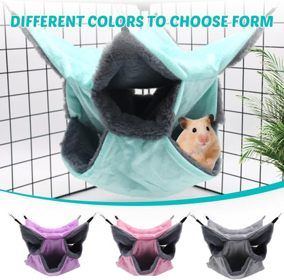 Sugar Glider Pouch Hammock Bed Bedding, Sugar Glider Cage Accessories Toys for Rat, 3-Layer Hammock Make Pet Cages More Three-Dimensional (4.Pink)