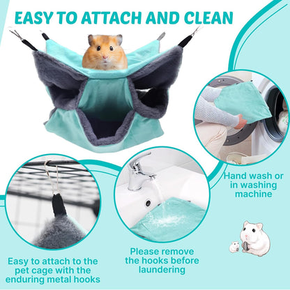Sugar Glider Pouch Hammock Bed Bedding, Sugar Glider Cage Accessories Toys for Rat, 3-Layer Hammock Make Pet Cages More Three-Dimensional (4.Pink)