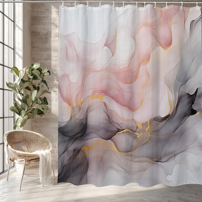 Marble Shower Curtain Abstract Gold Pink Black Ink Ombre,Morden Fabric Shower Curtains for Bathroom Decor 72x72 Inch