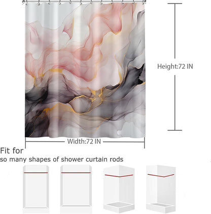 Marble Shower Curtain Abstract Gold Pink Black Ink Ombre,Morden Fabric Shower Curtains for Bathroom Decor 72x72 Inch
