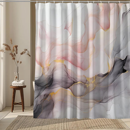 Marble Shower Curtain Abstract Gold Pink Black Ink Ombre,Morden Fabric Shower Curtains for Bathroom Decor 72x72 Inch