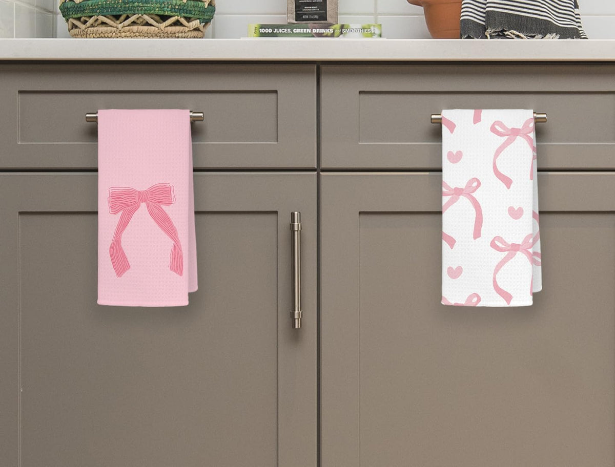 Pink Bowknot Cherry Kitchen Towels,Pink Preppy Decor,16x24 Inch Set of 4ï¼ŒAbsorbent Dishcloths Hand Towels Dish Towels for Kitchen Bathroom Dorm,Gifts for Women Teen Girls, Ts460