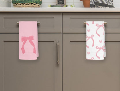 Pink Bowknot Cherry Kitchen Towels,Pink Preppy Decor,16x24 Inch Set of 4ï¼ŒAbsorbent Dishcloths Hand Towels Dish Towels for Kitchen Bathroom Dorm,Gifts for Women Teen Girls, Ts460