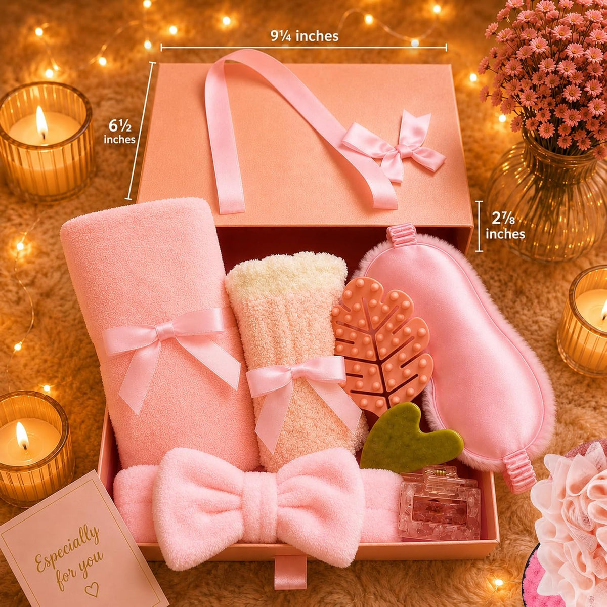 Spa Gift Basket for Women - Birthday Gifts for Women, Mom, Teen Girl - 11pc Self Care Gift Set - Pink Spa Kit with Gua Sha, Sleep Mask - Relaxing Get Well Soon, Thinking of You for Her