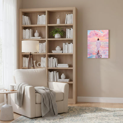 Wrapped Canvas Pink Jesus Walking on Water Wall Art 12x16 in