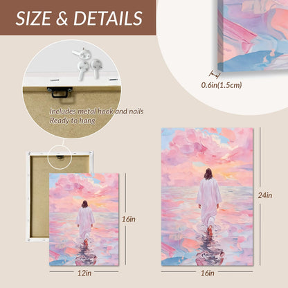 Wrapped Canvas Pink Jesus Walking on Water Wall Art 12x16 in