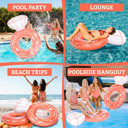 Bachelorette Party Decorations - XtraLarge Diamond Ring Pool Float | Shiny Glitter Conffetti Inside | Bachelorette Pool Floats for Bride, Ring Floatie Bachelorette Party Accessories, Rose Gold