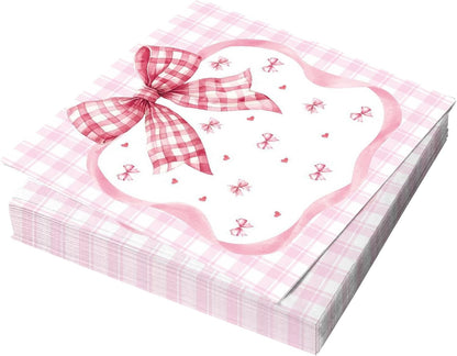 Bow Napkins, 20 Pack Pink Bow Napkins, Pink Napkin for Party, Paper Napkin