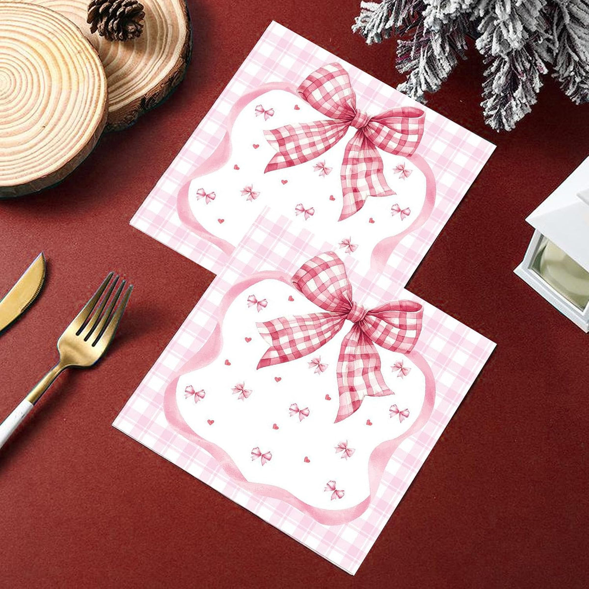 Bow Napkins, 20 Pack Pink Bow Napkins, Pink Napkin for Party, Paper Napkin