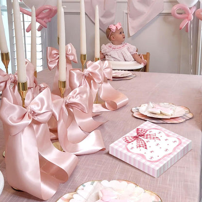 Bow Napkins, 20 Pack Pink Bow Napkins, Pink Napkin for Party, Paper Napkin