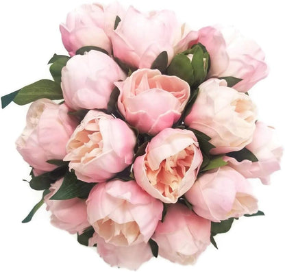 6 Pack Artificial Peony Flowers 14 Inch Shabby Chic Pink Real Touch