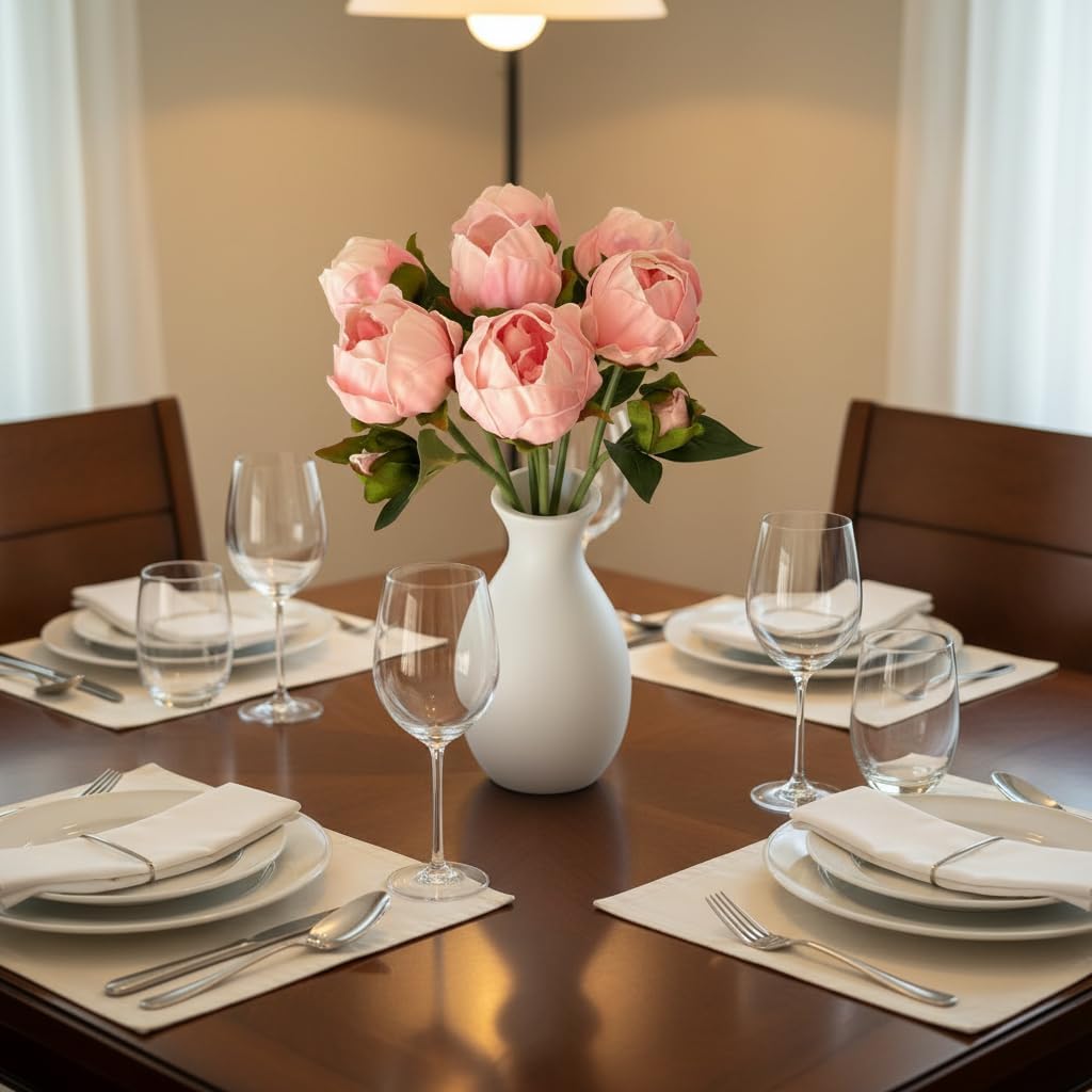 6 Pack Artificial Peony Flowers 14 Inch Shabby Chic Pink Real Touch