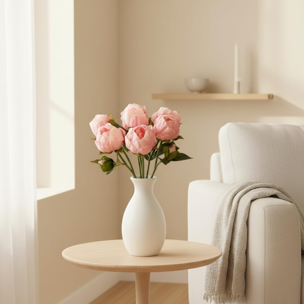 6 Pack Artificial Peony Flowers 14 Inch Shabby Chic Pink Real Touch