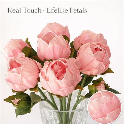 6 Pack Artificial Peony Flowers 14 Inch Shabby Chic Pink Real Touch