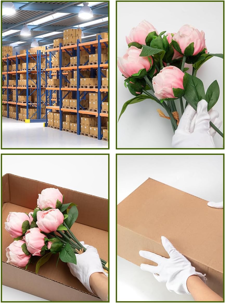 6 Pack Artificial Peony Flowers 14 Inch Shabby Chic Pink Real Touch