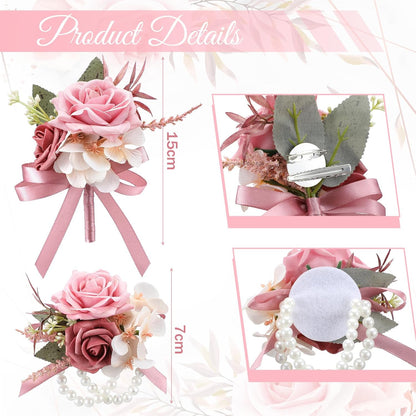 2 Pcs Dusty Pink Corsage and Boutonniere Set Wedding Accessories