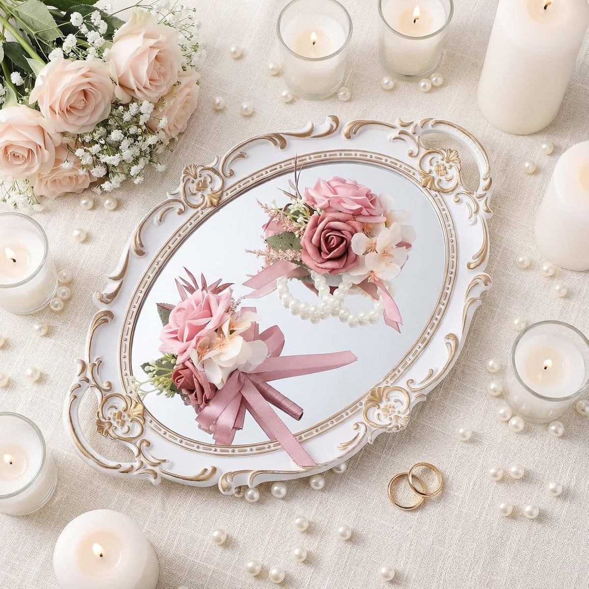 2 Pcs Dusty Pink Corsage and Boutonniere Set Wedding Accessories
