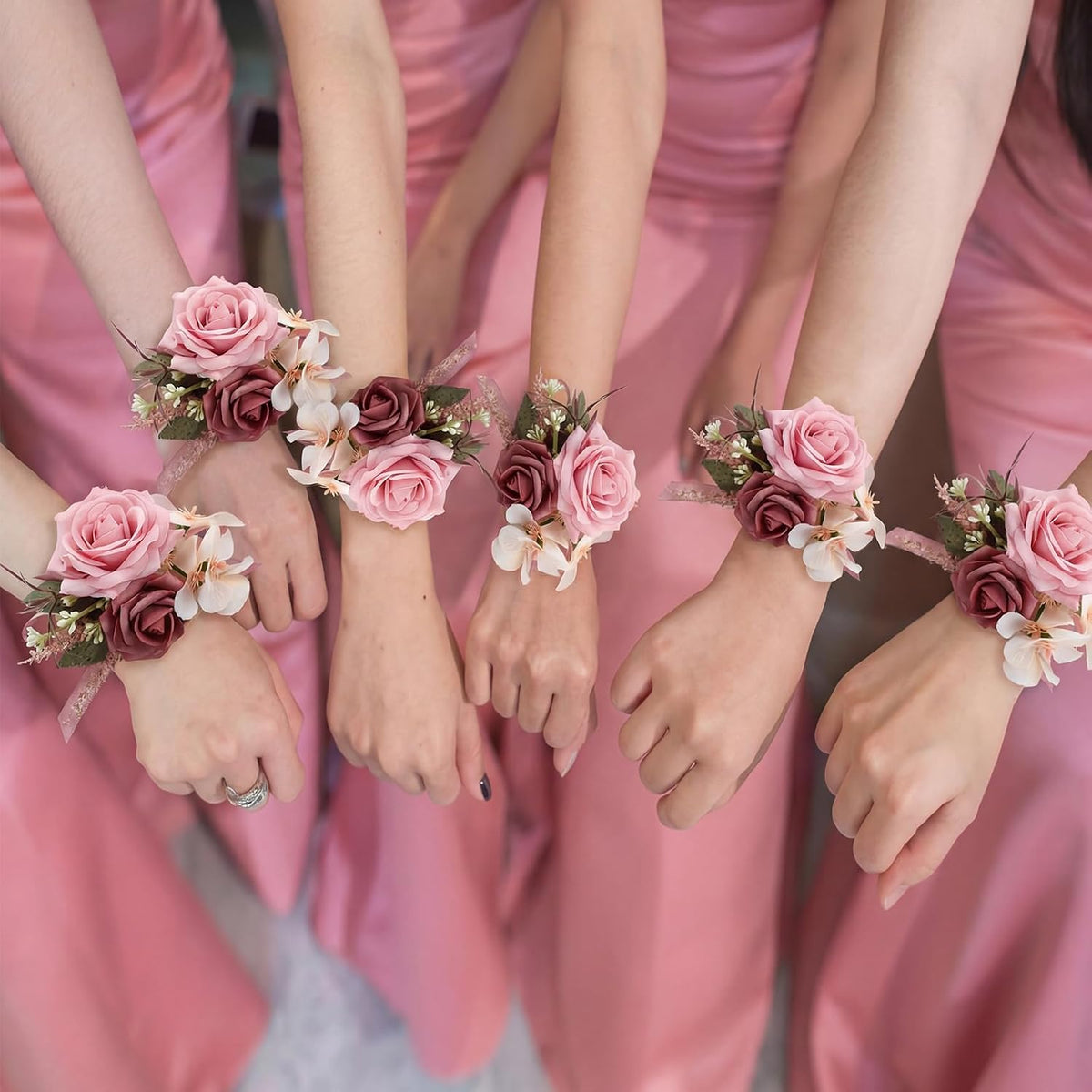 2 Pcs Dusty Pink Corsage and Boutonniere Set Wedding Accessories