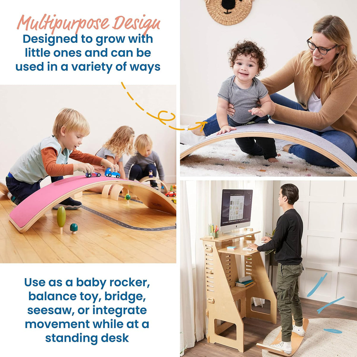 Balance Board, Montessori Toy, Bright Pink