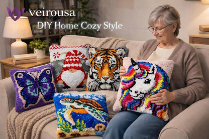 Latch Hook Kits for Adults, DIY Pink Tulip Pillow & Rug Craft Kit for Beginners, Floral Handmade Yarn Art, Relaxing Home Sofa Decor Gift 17x17 Inch