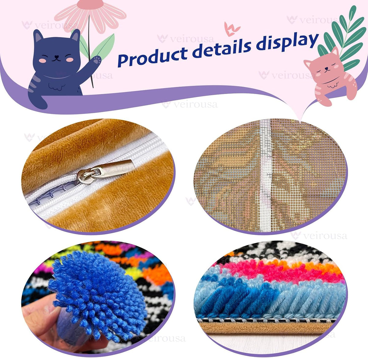 Latch Hook Kits for Adults, DIY Pink Tulip Pillow & Rug Craft Kit for Beginners, Floral Handmade Yarn Art, Relaxing Home Sofa Decor Gift 17x17 Inch