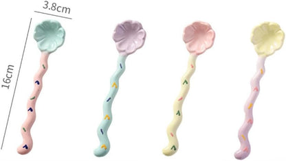 (4 Pieces) Macaron Cute Ceramic Long Handle Spoon Household Dessert Spoon Stirring Spoon Coffee Spoon Ice Cream Spoon (Pink)