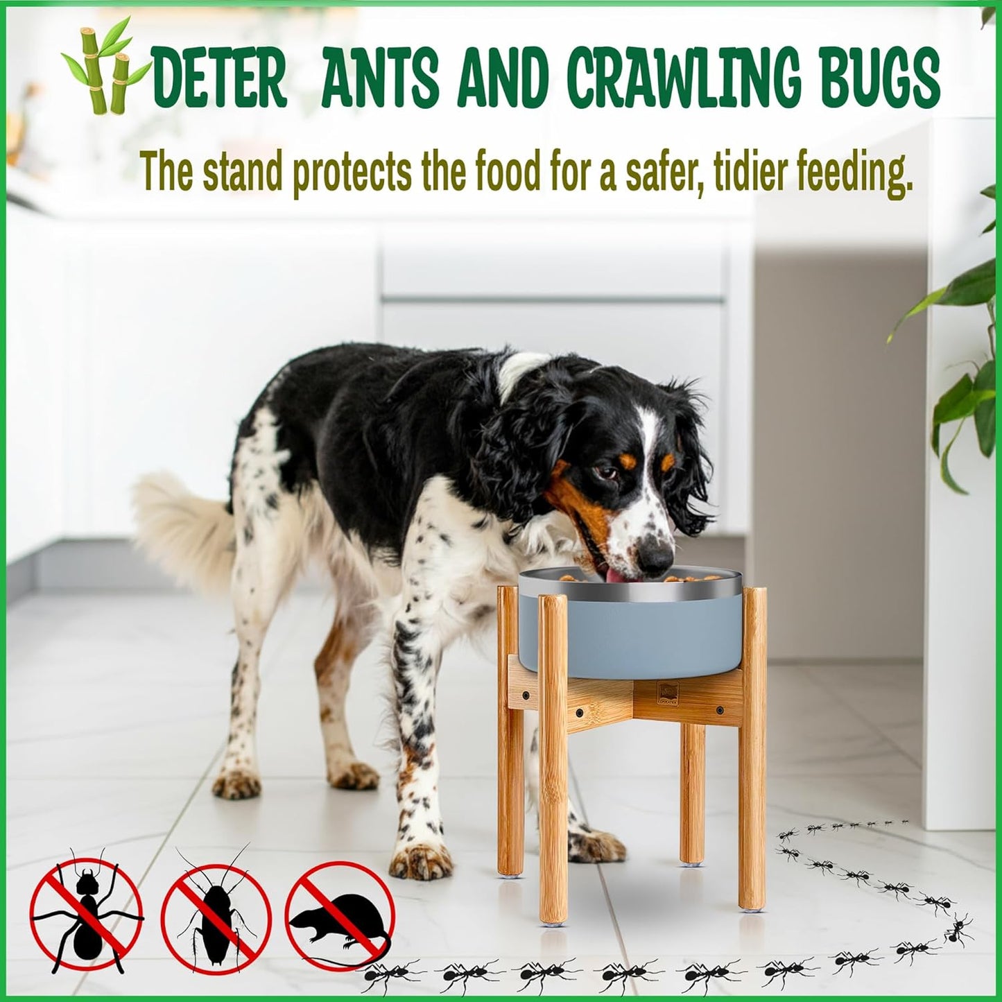 Dog Bowl Stand - Mid-Large Dogs Suitable - Elevate, Raise Bowl to 12-inch High - Adjustable, Fits Any Pet Food/Water Feeders, and Fountains - Durable Bamboo