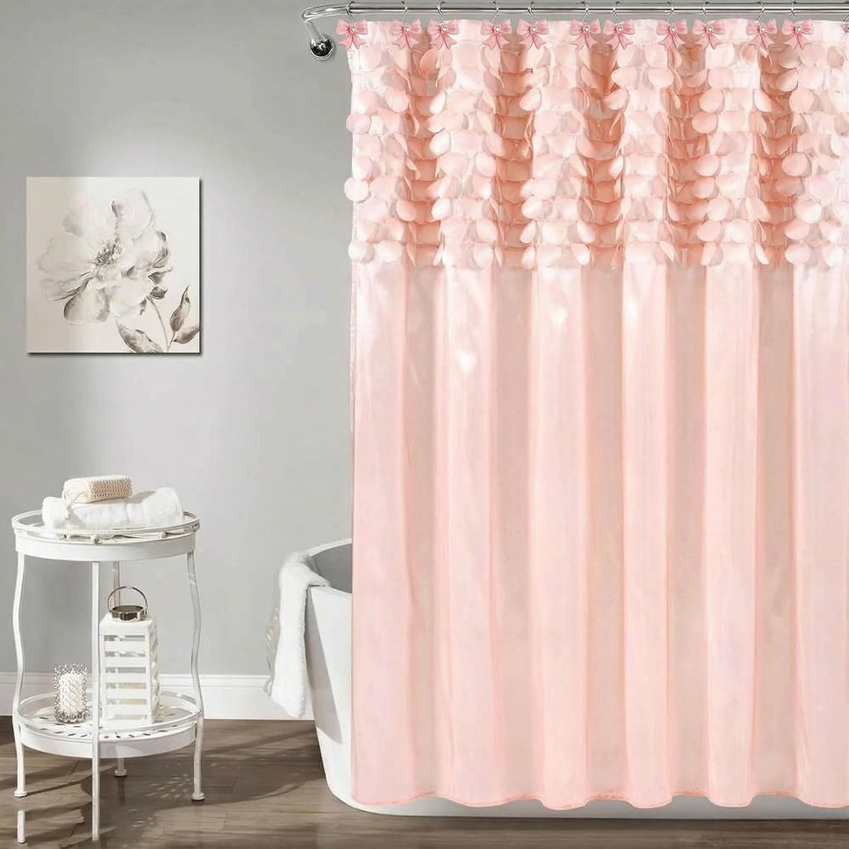 12PCS Decorative Shower Curtain Hooks with Shining Diamond,Rust Resistant Pink Bow Knot Hangers,Cute Shower Curtain Rings Hooks for Home Bathroom Decor Supplies