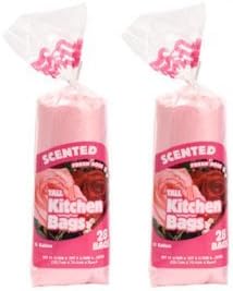 Scented Tall 13 Gallon Kitchen Bags - Fresh Rose Scent- 2 Packs of 28 Bags (Pink)