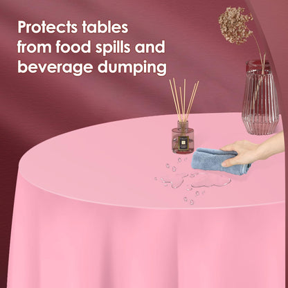 Pink 5 Pack 84 Inch Plastic Tablecloth Disposable Tablecloth for Round Table, Party Plastic Table Cloth