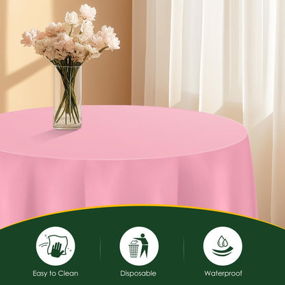 Pink 5 Pack 84 Inch Plastic Tablecloth Disposable Tablecloth for Round Table, Party Plastic Table Cloth
