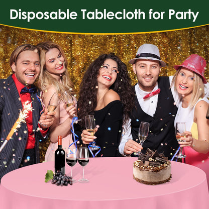 Pink 5 Pack 84 Inch Plastic Tablecloth Disposable Tablecloth for Round Table, Party Plastic Table Cloth